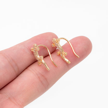 4pcs CZ Pave Gold Gecko Climber Earrings, 18K Gold plated Brass, Lizard Crawler Earrings (GB-4131)
