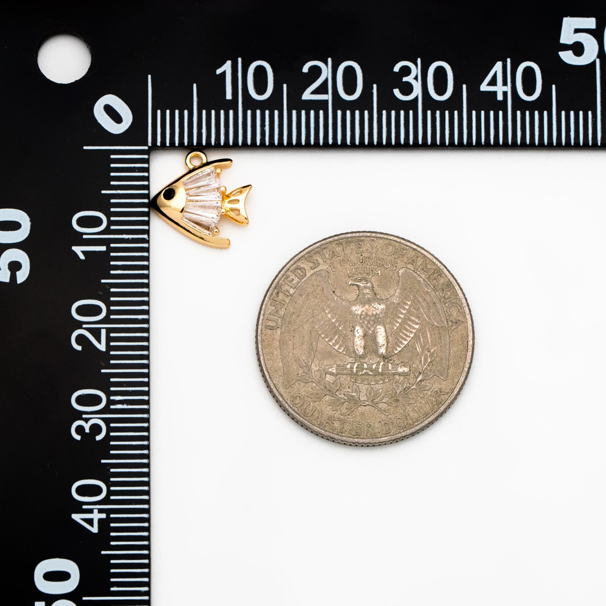 4pcs CZ Pave Gold Fish Charms, Gold Plated Brass, Fish Pendants (GB-3781-D)