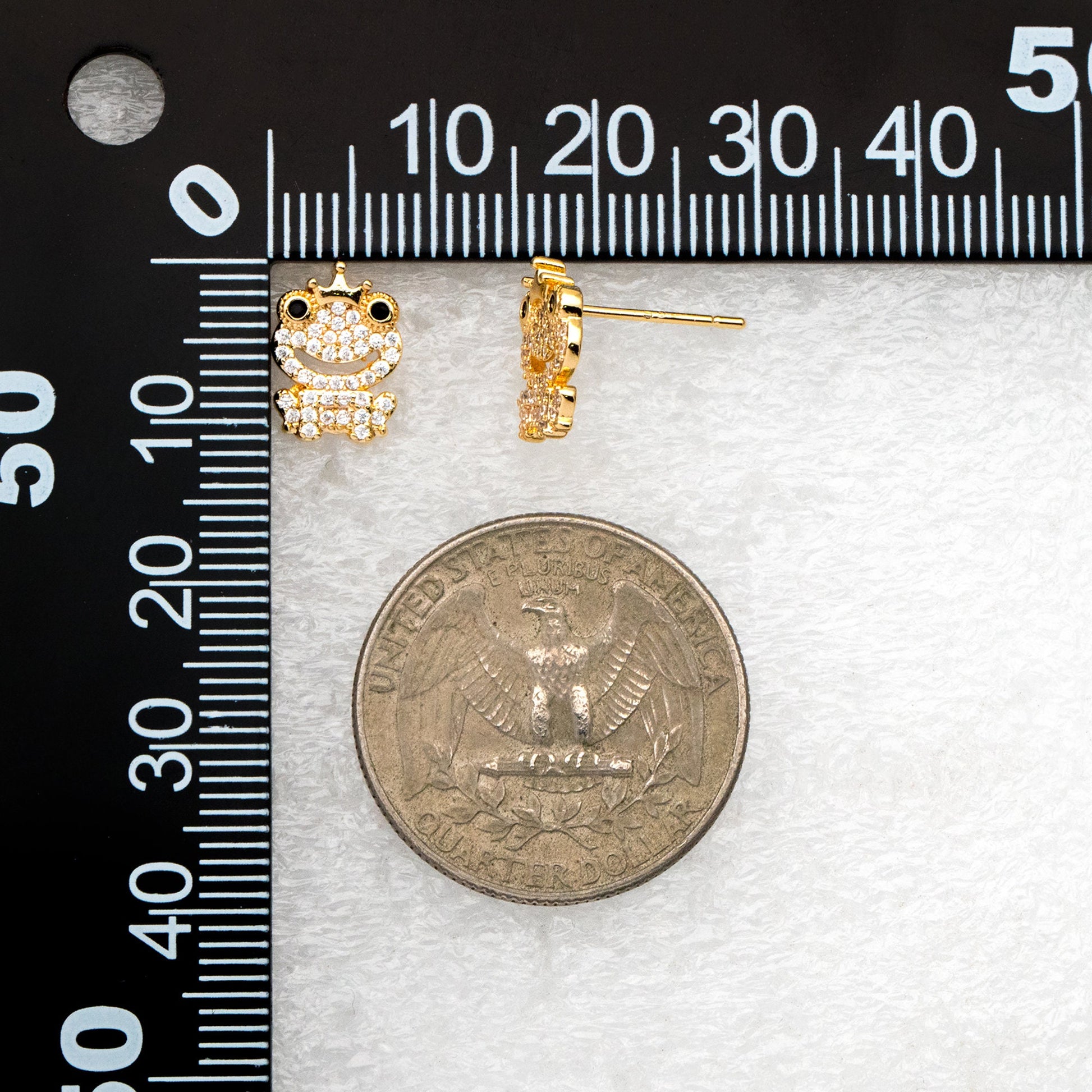 4pcs CZ Pave Gold Frog Prince Earrings 11x8mm, Gold Plated Brass, Cute Stud Earrings (GB-3968)