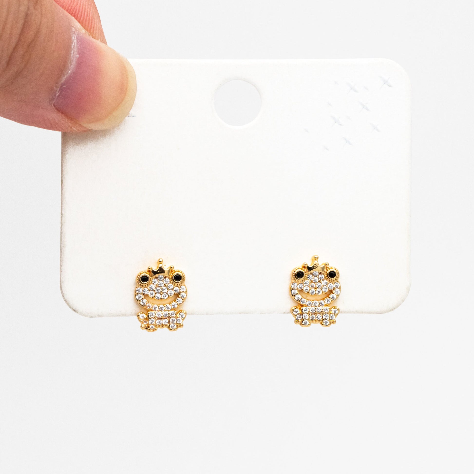4pcs CZ Pave Gold Frog Prince Earrings 11x8mm, Gold Plated Brass, Cute Stud Earrings (GB-3968)