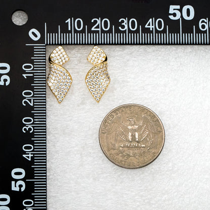 4pcs CZ Pave Gold Ribbon Earrings, 18K Gold plated Brass , Dainty Stud Earrings (#GB-3973)