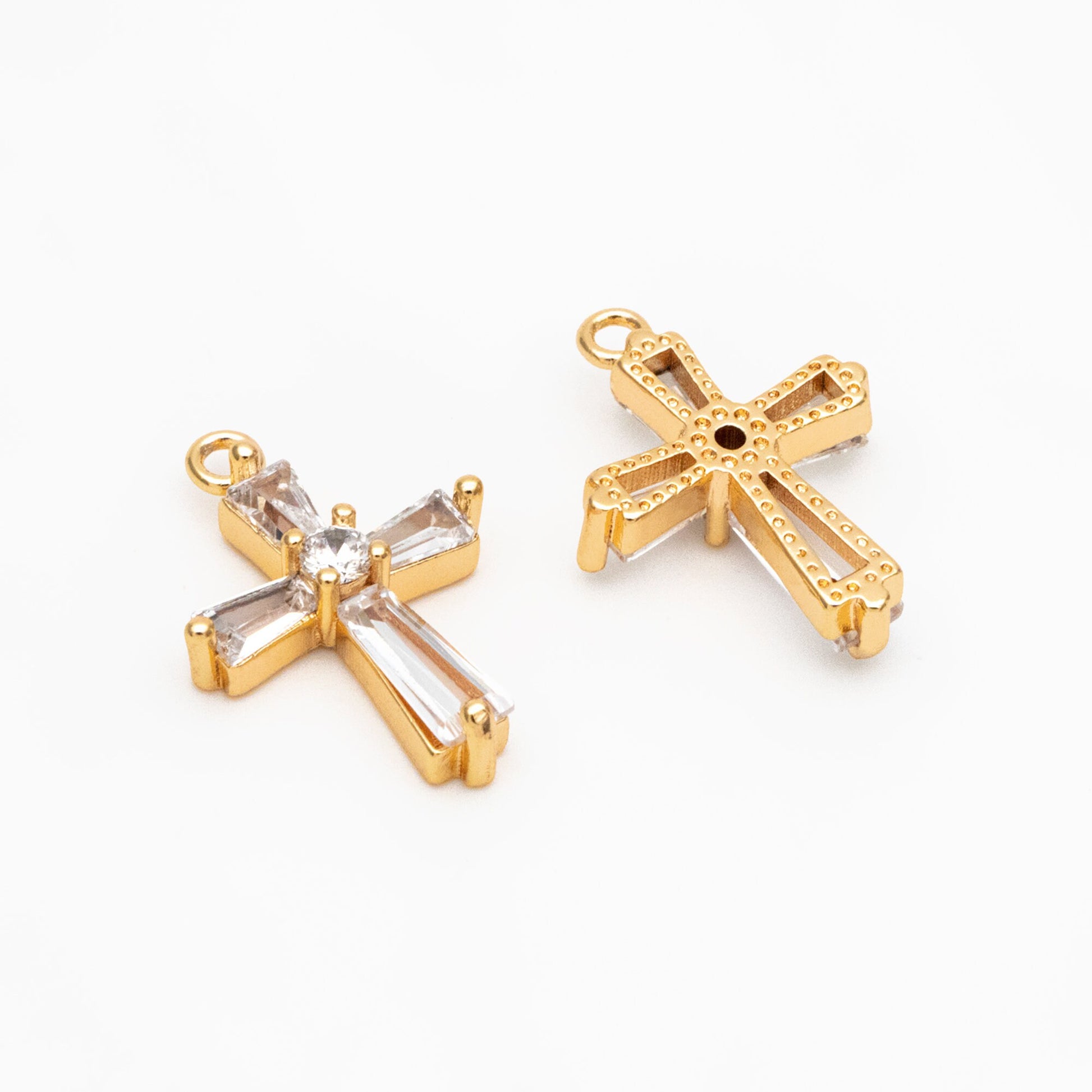 4pcs CZ Pave Gold Cross Charm, Earring Findings, Jewelry Making, Diy Material, Jewelry Supplies (GB-2731-M)