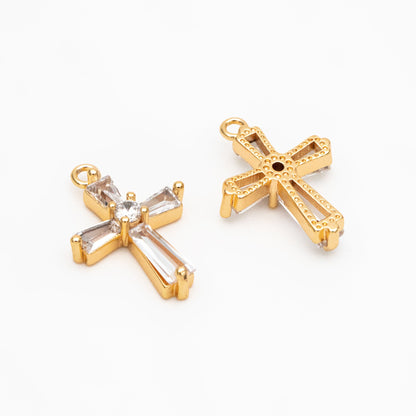 4pcs CZ Pave Gold Cross Charm, Earring Findings, Jewelry Making, Diy Material, Jewelry Supplies (GB-2731-M)