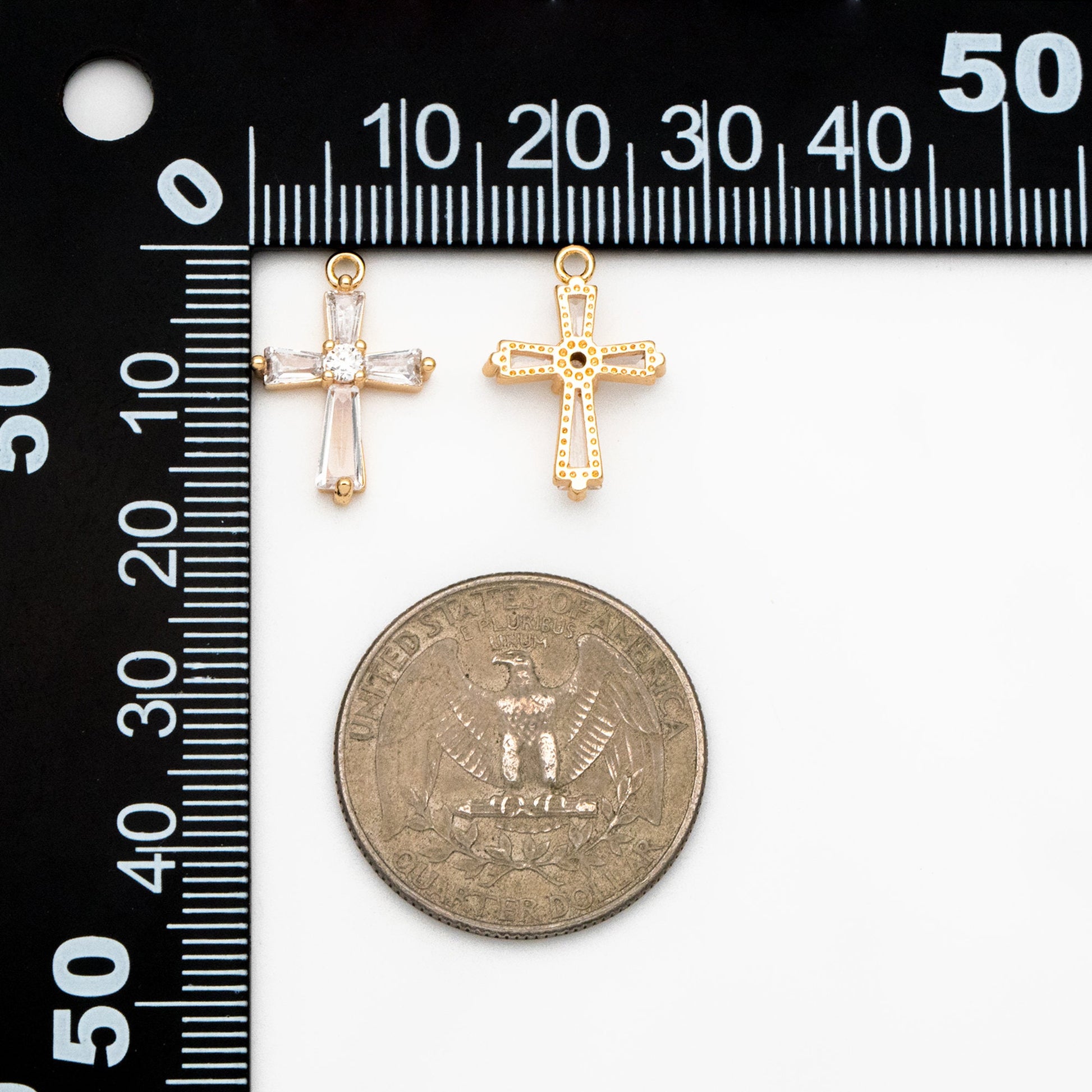 4pcs CZ Pave Gold Cross Charm, Earring Findings, Jewelry Making, Diy Material, Jewelry Supplies (GB-2731-M)