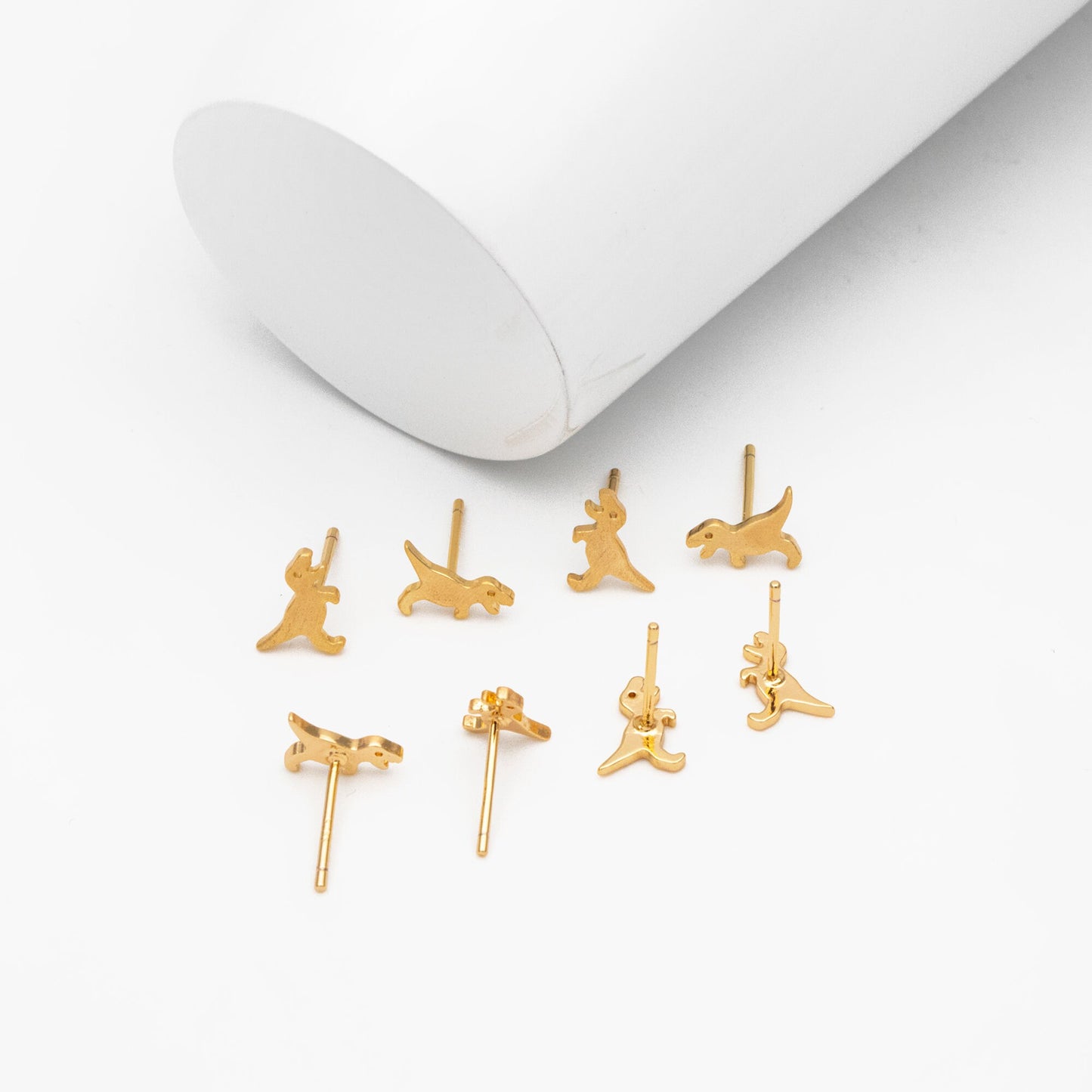 10pcs Gold/ Silver Brushed Dinosaur Earrings 8x9mm, Tiny Stud Earrings (GB-4082)