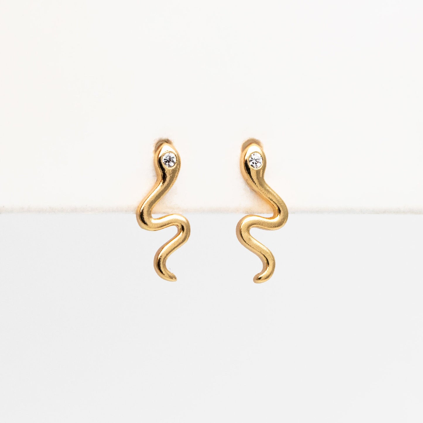 10pcs CZ Pave Gold Snake Earrings 12x5mm, Gold Plated Brass Animal Stud Earrings (GB-4083)