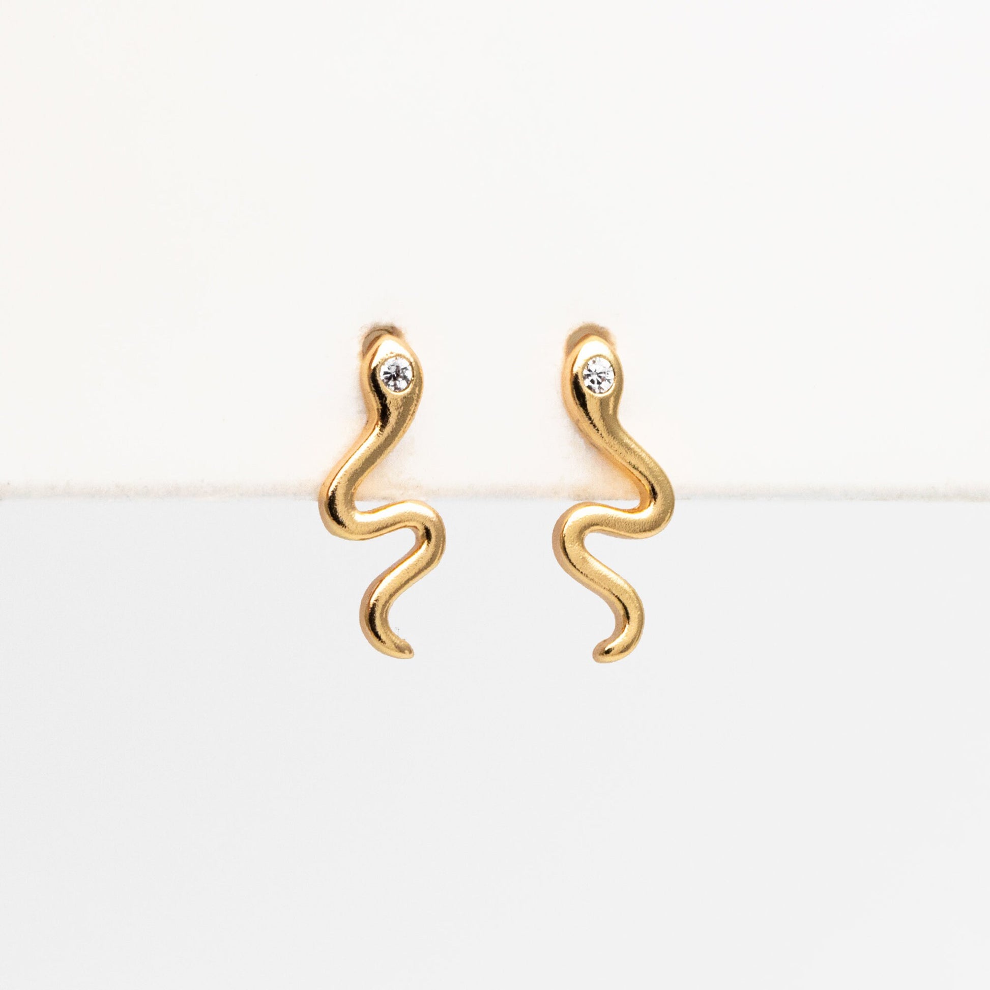 10pcs CZ Pave Gold Snake Earrings 12x5mm, Gold Plated Brass Animal Stud Earrings (GB-4083)