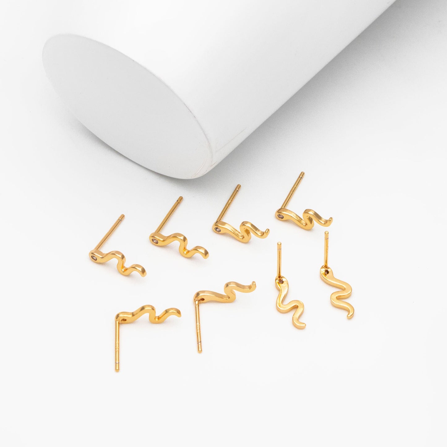 10pcs CZ Pave Gold Snake Earrings 12x5mm, Gold Plated Brass Animal Stud Earrings (GB-4083)