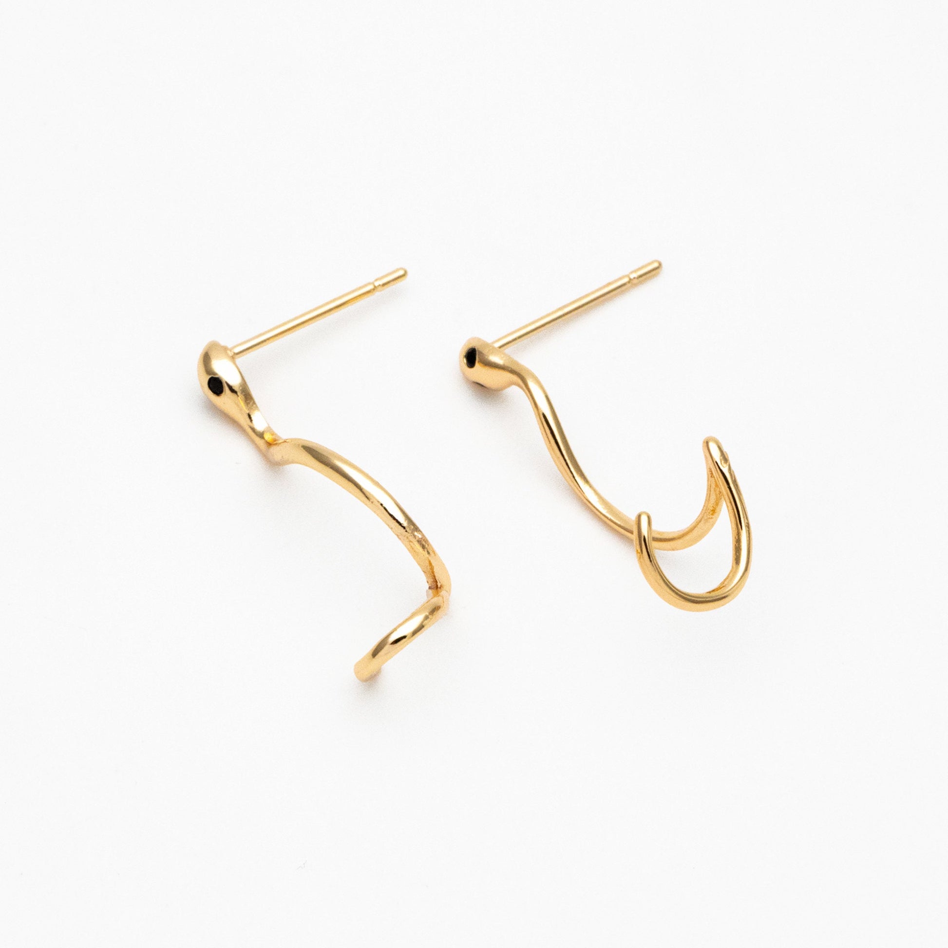 4pcs CZ Pave Gold Snake Earrings, Stud Serpent Climber, Gold Plated Brass Animal Stud Earrings (GB-4088)