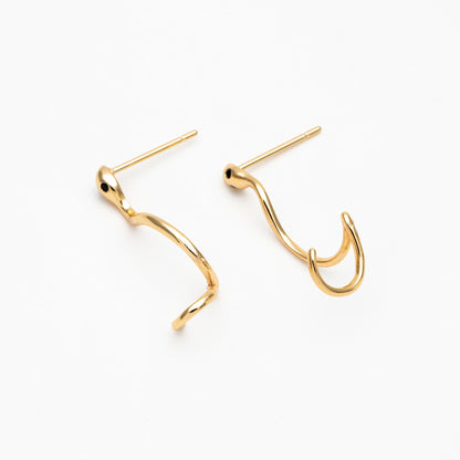 4pcs CZ Pave Gold Snake Earrings, Stud Serpent Climber, Gold Plated Brass Animal Stud Earrings (GB-4088)