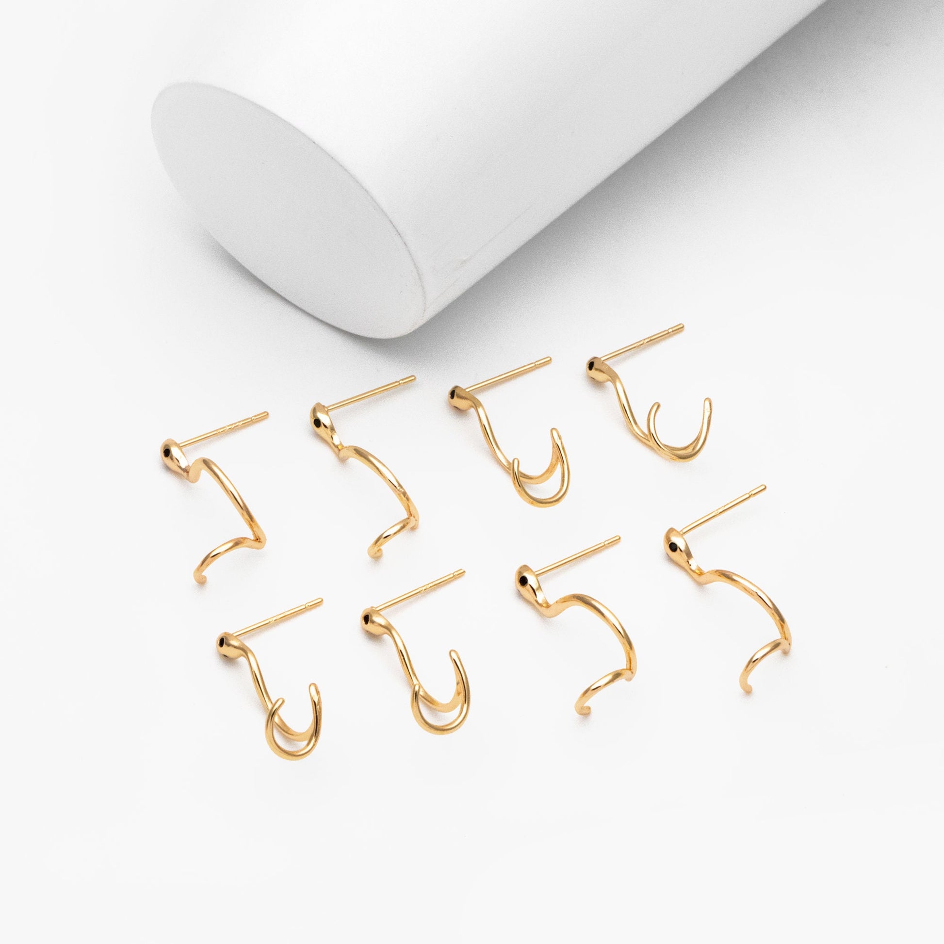 4pcs CZ Pave Gold Snake Earrings, Stud Serpent Climber, Gold Plated Brass Animal Stud Earrings (GB-4088)