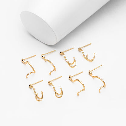 4pcs CZ Pave Gold Snake Earrings, Stud Serpent Climber, Gold Plated Brass Animal Stud Earrings (GB-4088)