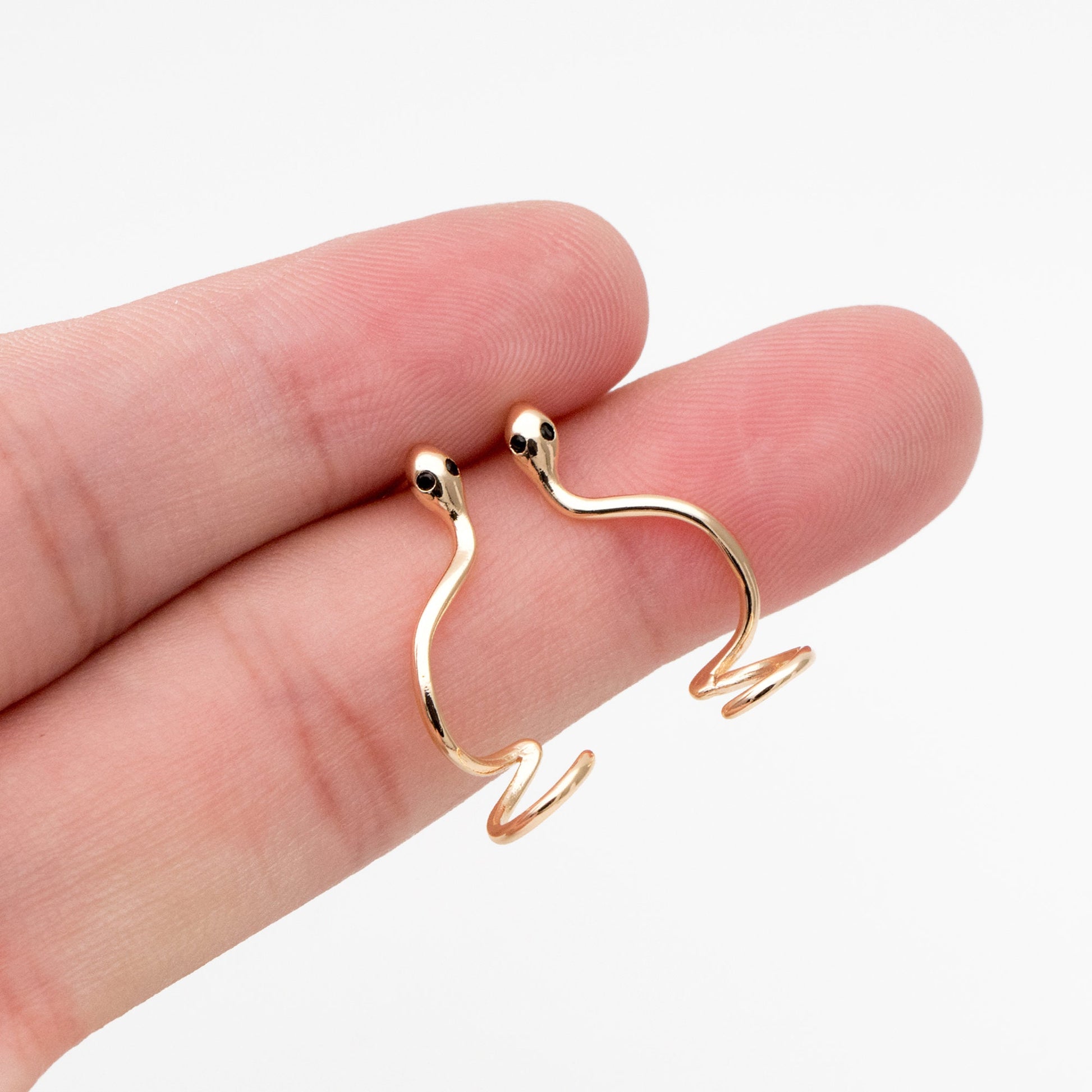 4pcs CZ Pave Gold Snake Earrings, Stud Serpent Climber, Gold Plated Brass Animal Stud Earrings (GB-4088)