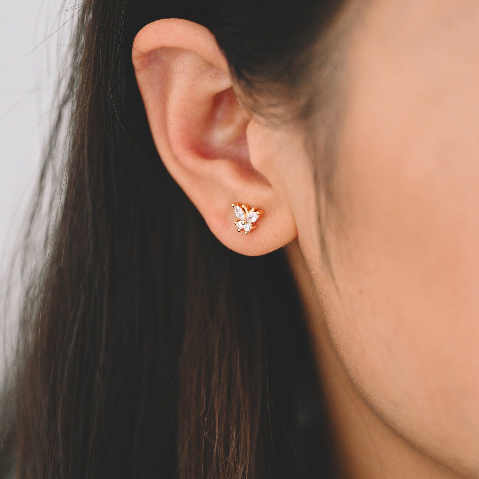 4pcs CZ Pave Gold Butterfly Ear post, Dianty Butterfly Ear Studs, Jewelry Supplies (GB-3259)