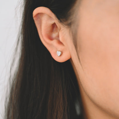 10pcs Gold/ Silver Heart Ear Posts 5mm, Real Gold/ Rhodium plated Brass, Geometric Earring Studs (GB-3324)