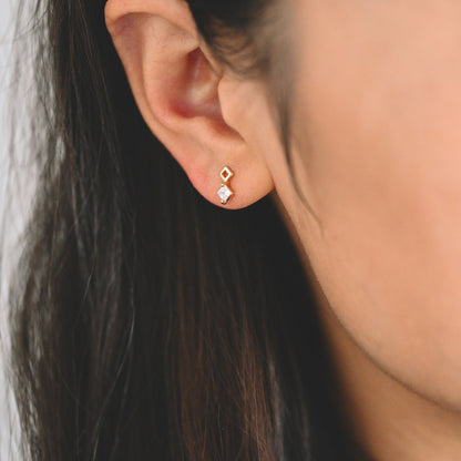 10pcs CZ Pave Geometric Earrings, Real Gold Plated Brass, Dainty Stud Earrings (#GB-4009)