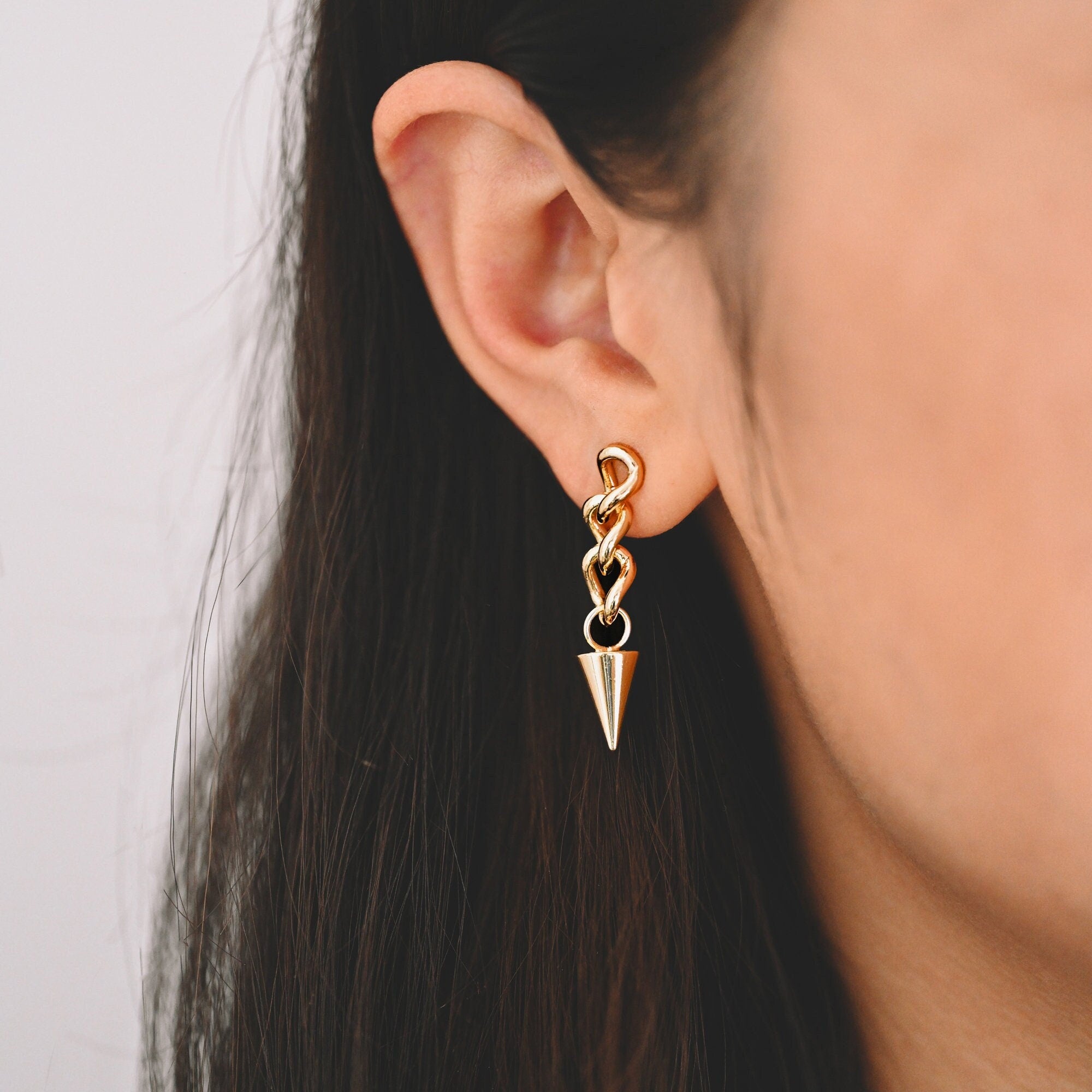 4pcs Gold Cone Chain Earrings, Gold Plated Brass Drop Earrings, Long Dangle Earring (GB-4045)