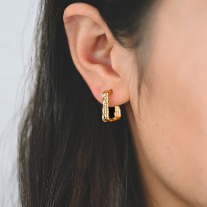 4pcs Gold Triple Band Square Earrings, 18K Real Gold Plated Brass, Geometric Earring Studs (GB-4057)