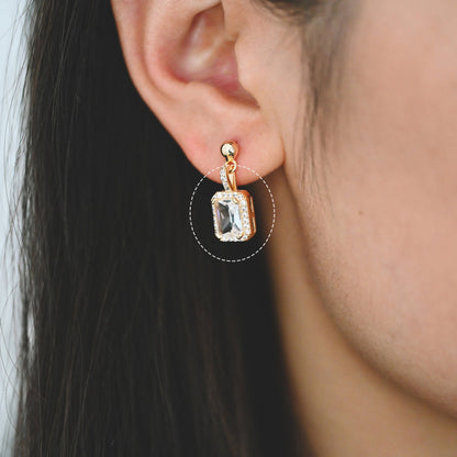 4pcs CZ Pave Gold Rectangle Charm, Glass Paved Pendant, Earring Findings, Jewelry Making, Jewelry Supplies (GB-3007)