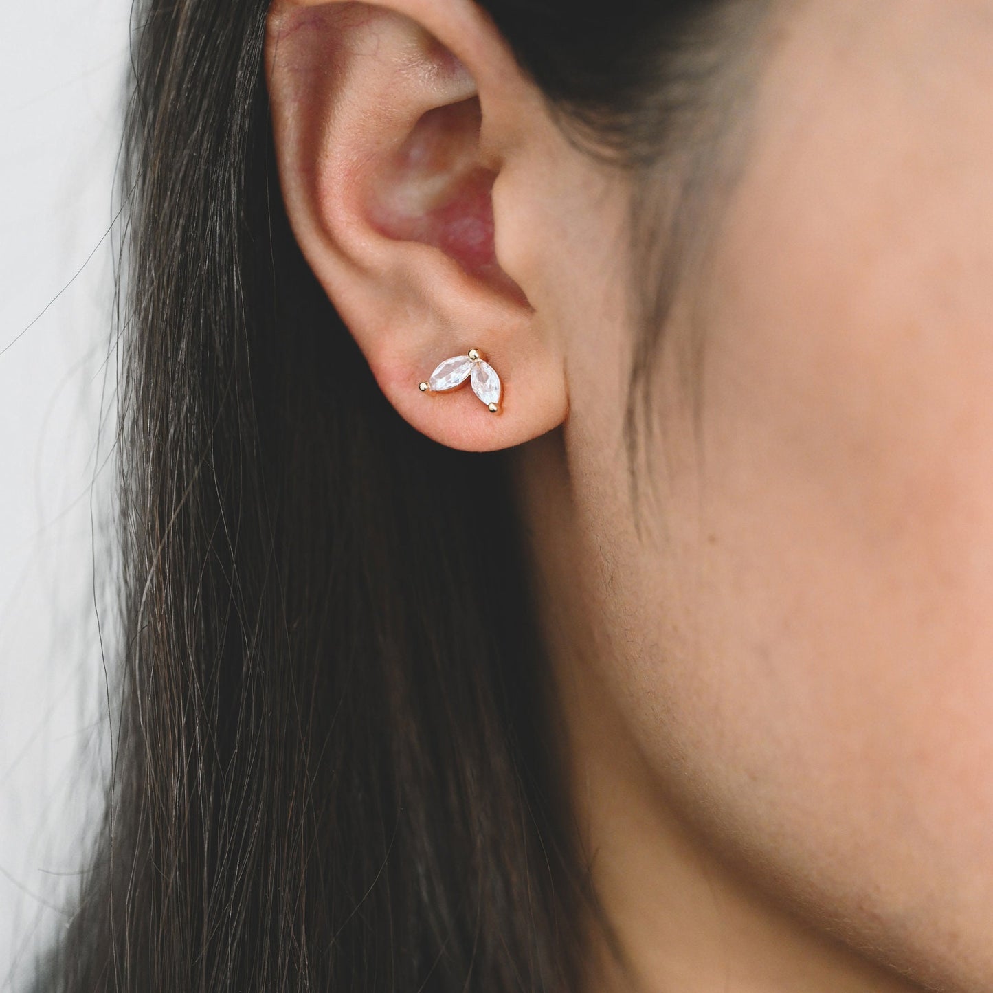 10pcs CZ Pave Gold Leaf Ear Posts, Gold Plated Brass, Jewelry Supplies (GB-3066)