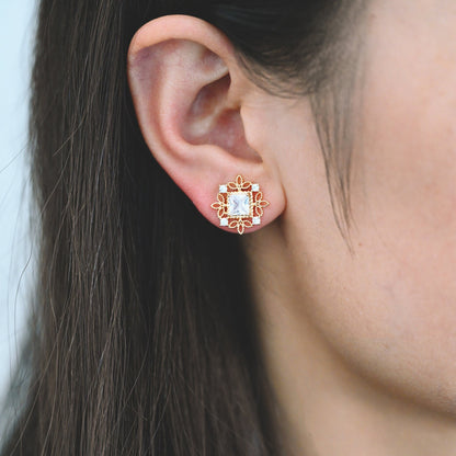 4pcs CZ Pave Gold Filigree Flower Earring, Gold Plated Brass, Jewelry Making, Diy Material, Jewelry Supplies (GB-3345)