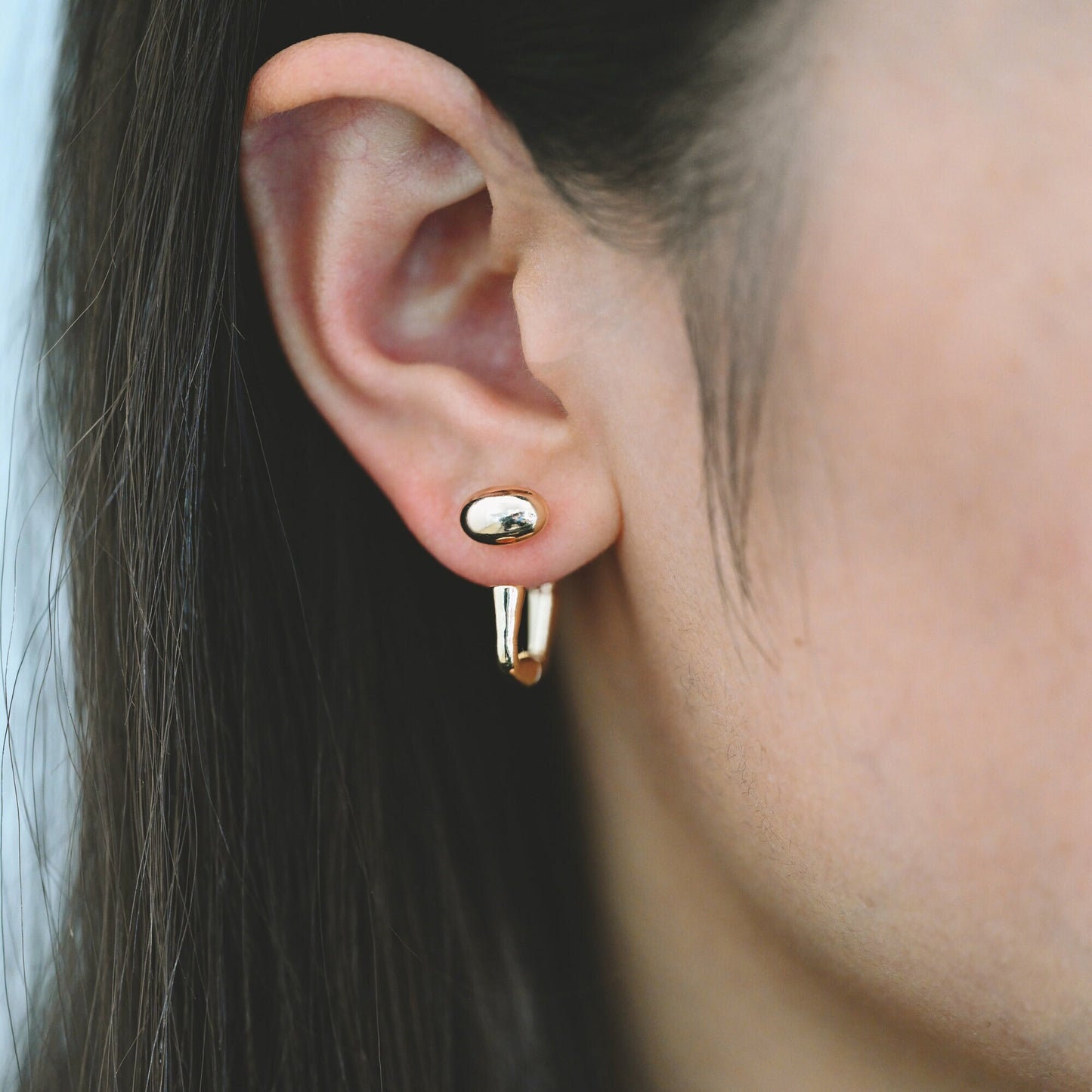 4pcs Oval Bead Ear Post with Square Ear Back, Geometric Earring Posts, 18K Gold Plated Earring Studs (GB-3349)