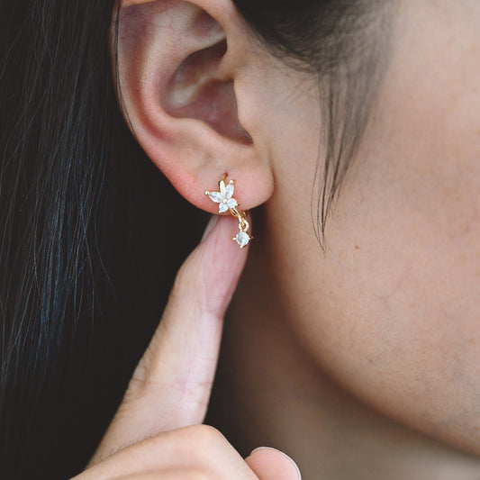 4pcs CZ Pave Butterfly Hoop Earrings, 18K Gold plated Brass, Dainty Earring, Small Gold Hoops Earring (GB-3477-F)