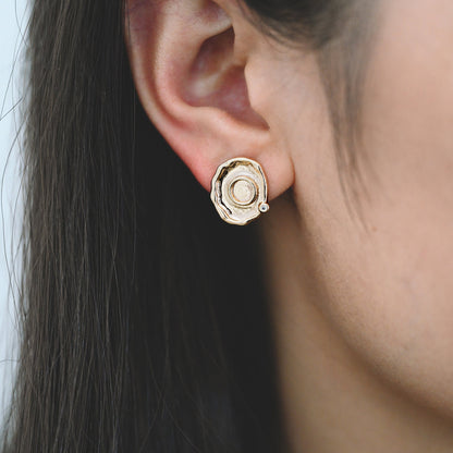 10pcs CZ Pave Gold Oval Earring with Loop, Oval Stud Earrings,Jewelry Making, Diy Material, Jewelry Supplies (GB-3404)