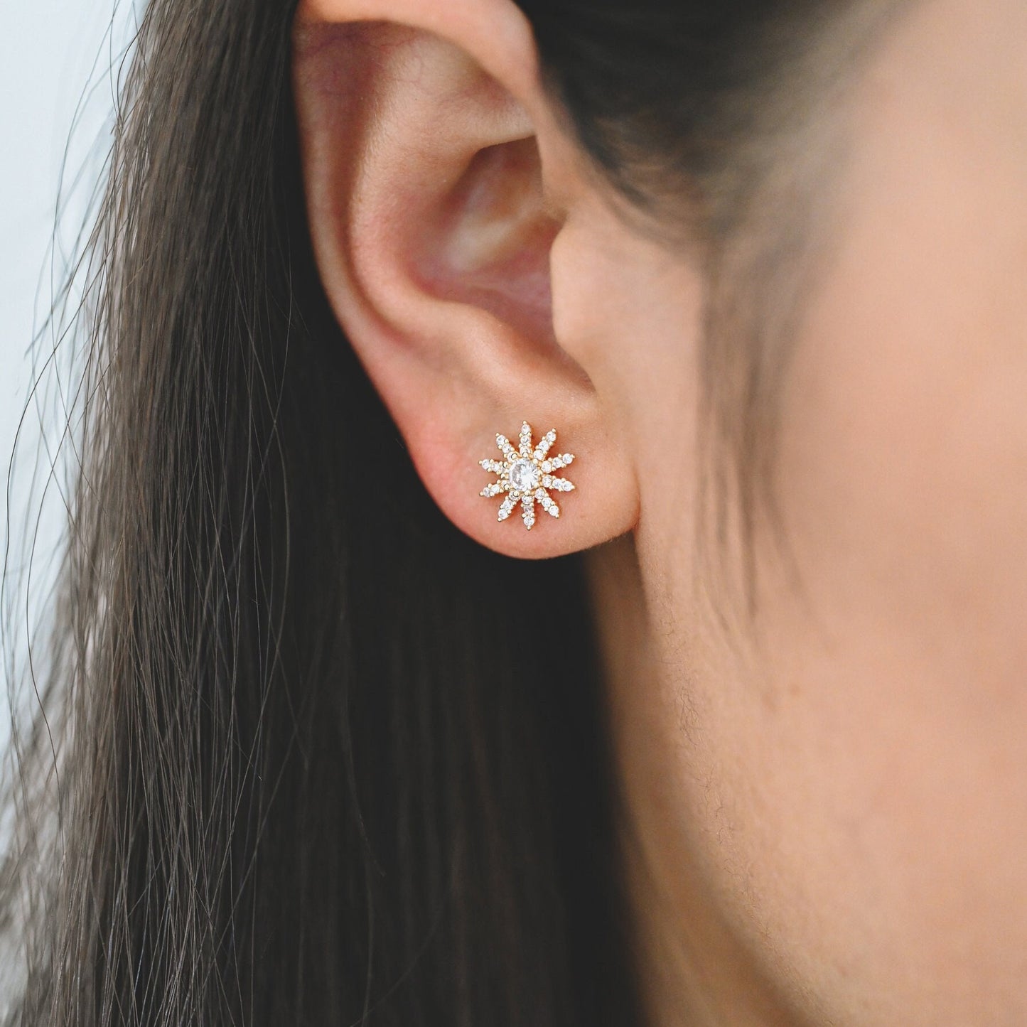 4pcs CZ Pave Gold Flower Ear Posts 10mm, Earring Findings, Jewelry Making, Diy Material, Jewelry Supplies (GB-3407)