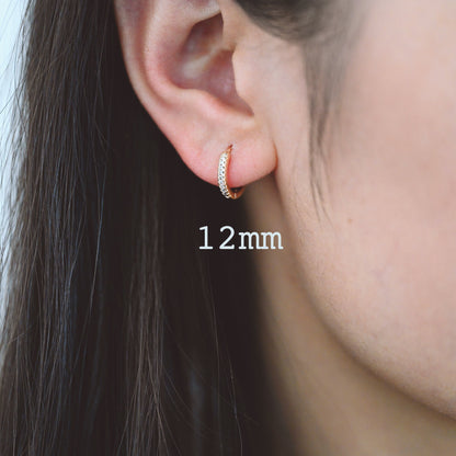 4pcs CZ Pave Hoop Earrings, 10/12/14mm, Huggie Earrings, Minimalist Earring, Small Gold Hoops Earring (GB-3405)