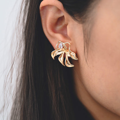 4pcs CZ Pave Leaf Earring, Flower Ear Posts, Dainty Earrings, Jewelry Making, Diy Material, Jewelry Supplies (GB-3425)