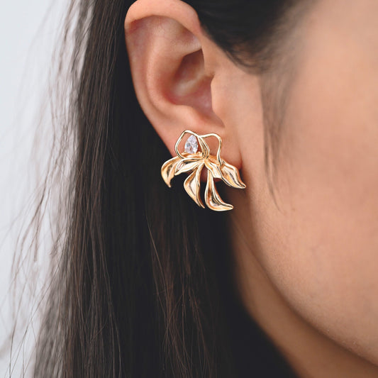 4pcs CZ Pave Leaf Earring, Flower Ear Posts, Dainty Earrings, Jewelry Making, Diy Material, Jewelry Supplies (GB-3425)