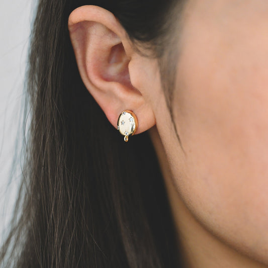 4pcs CZ Pave Star Oval Earring, Dainty Earrings, Geometric Earring Studs (GB-3440)