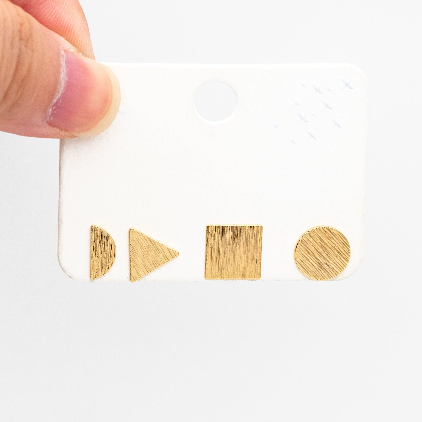 10pcs Gold Brushed Geometric Earrings, Real Gold Plated Brass, Semi Circle/ Triangle/ Square/ Round Earring Studs (GB-4060)