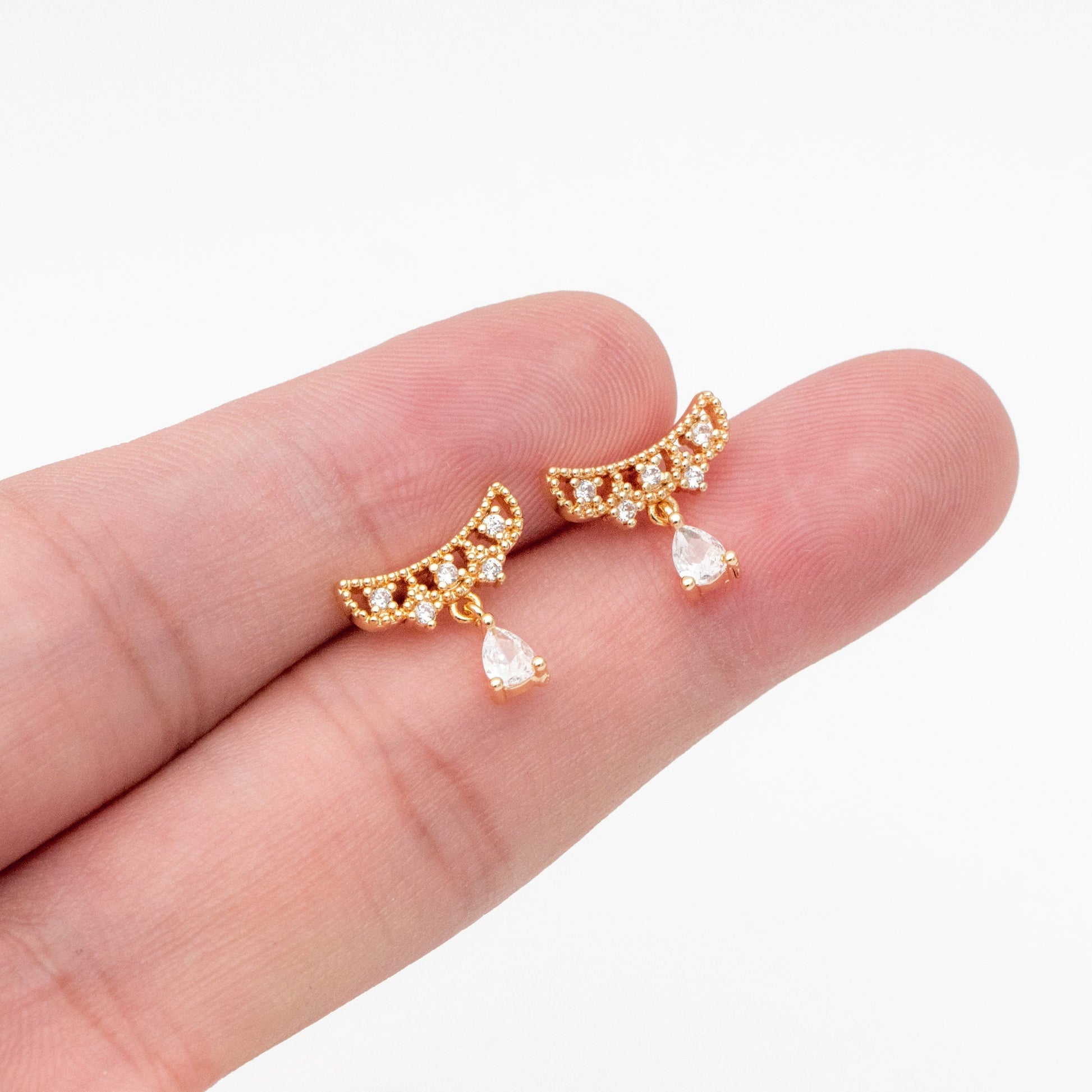 4pcs Gold Dangle Drop Earrings, Real Gold Plated Brass Dainyu Stud Earrings (#GB-4072)