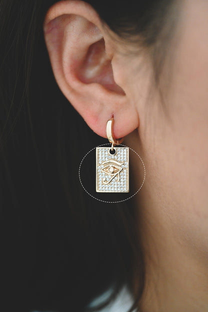 4pcs CZ Pave Evil Eye Rectangle Charm Pendant, Jewelry Making, Diy Material, Jewelry Supplies (GB-1527-D)