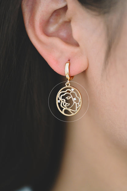 10pcs Gold Oval Beauty Face Pendants, Real 18K Gold plated Brass, Hollow Face Charm (GB-2240)