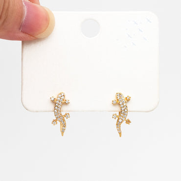 4pcs CZ Pave Gold Gecko Climber Earrings, 18K Gold plated Brass, Lizard Crawler Earrings (GB-4131)