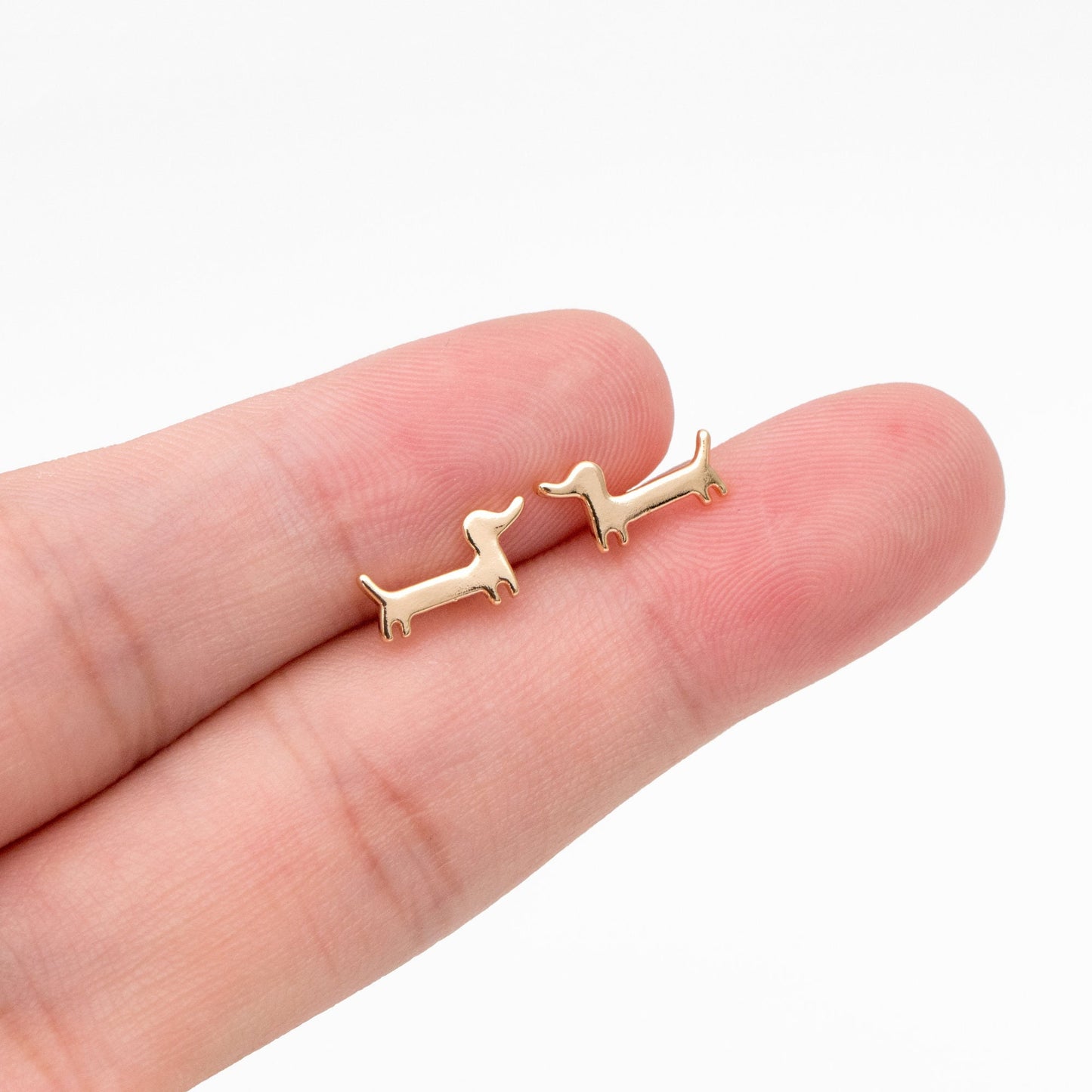 10pcs Gold Dachshund Earrings, Gold Plated Brass, Sausage Dog Stud Earrings (GB-4108)