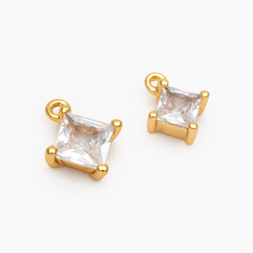 10pcs CZ Pave Gold/ Silver Square Charms, 18K Gold/ Rhodium plated Brass, Rhombus Geometric Charms (GB-4582)