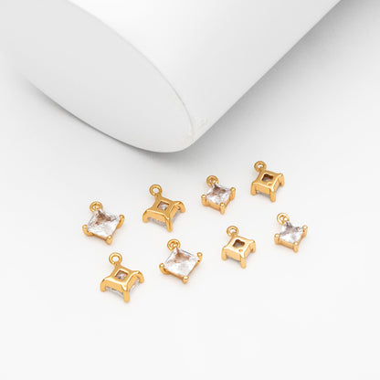 10pcs CZ Pave Gold/ Silver Square Charms, 18K Gold/ Rhodium plated Brass, Rhombus Geometric Charms (GB-4582)