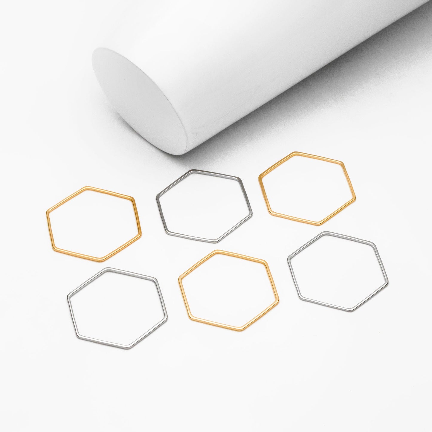 10pcs Gold/ Sliver Hexagon Wire Charms, 18K Gold/ Rhodium plated Brass, Geometric Hoop Pendants (GB-4091)