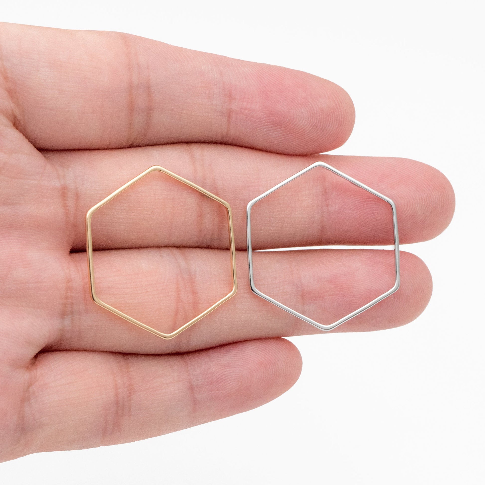 10pcs Gold/ Sliver Hexagon Wire Charms, 18K Gold/ Rhodium plated Brass, Geometric Hoop Pendants (GB-4091)