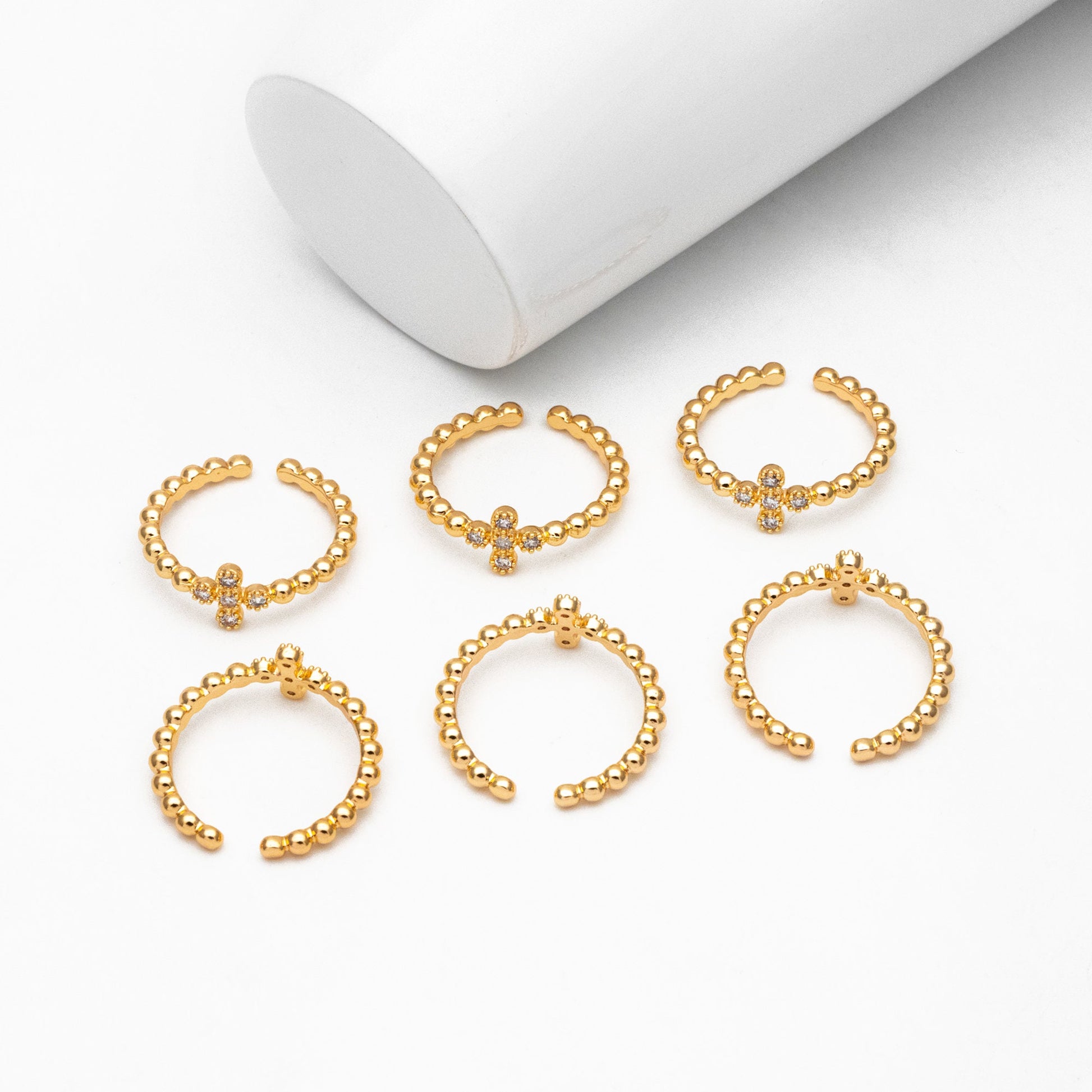 4pcs CZ Pave Gold Cross Ring, Modern Style Ring, Fashion Rings, Dainty Rings, Adjustable Ring (#GB-4092)