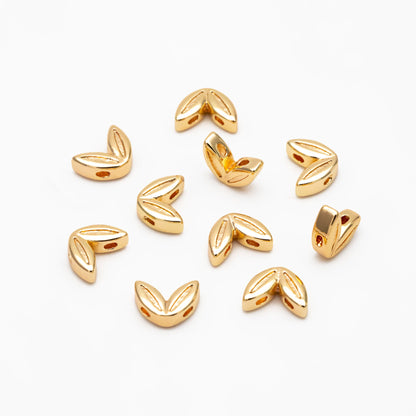 10pcs Gold Leaf Beads, Gold plated Brass Spacer Beads (GB-4093)