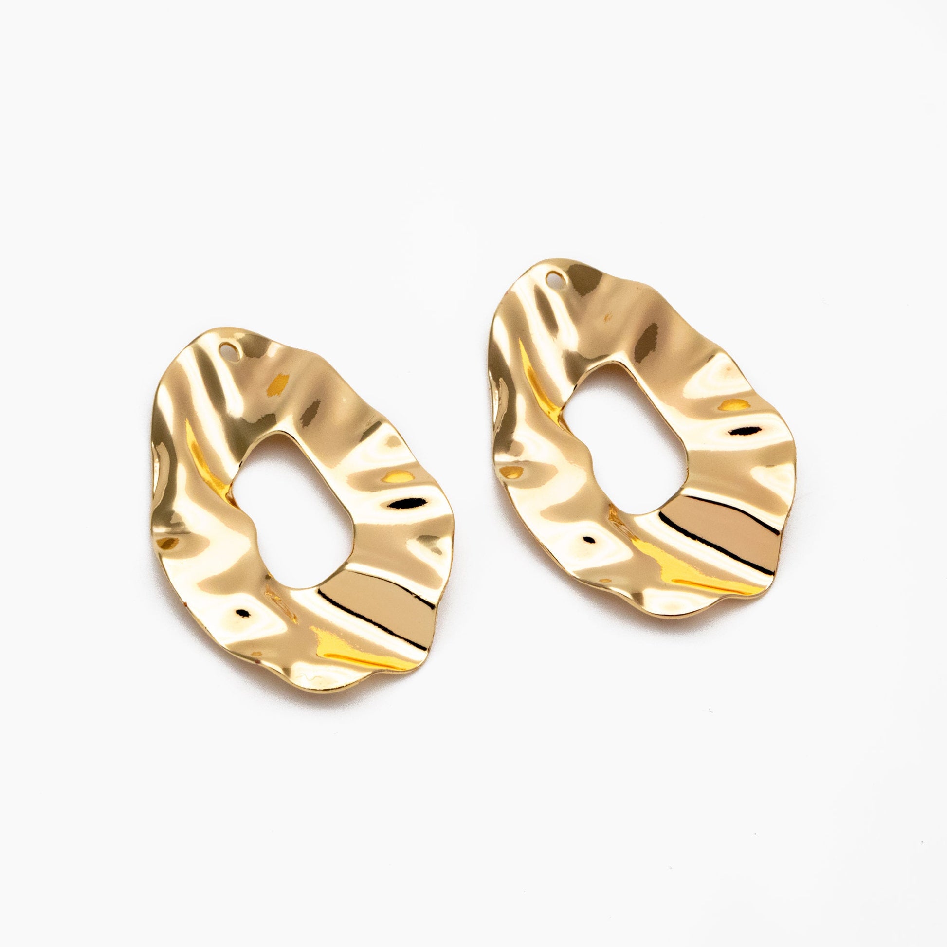 10pcs Gold/ Silver Hammered Disc Oval Charms 33x22mm, Gold/ Rhodium plated Brass Irregular Hammered Charms (GB-402-F)