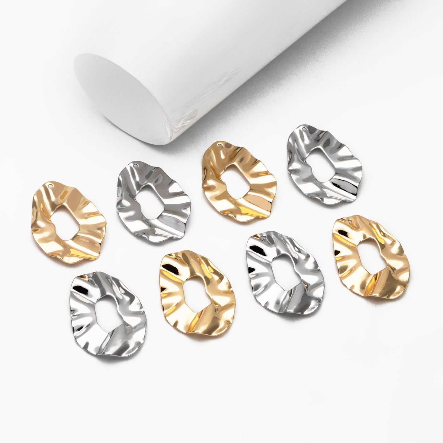 10pcs Gold/ Silver Hammered Disc Oval Charms 33x22mm, Gold/ Rhodium plated Brass Irregular Hammered Charms (GB-402-F)