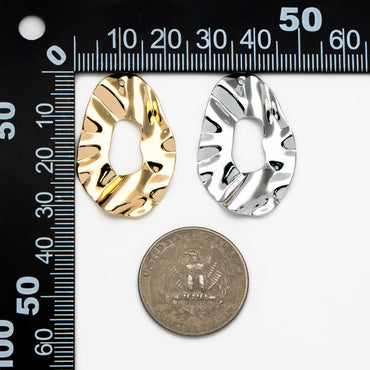 10pcs Gold/ Silver Hammered Disc Oval Charms 33x22mm, Gold/ Rhodium plated Brass Irregular Hammered Charms (GB-402-F)