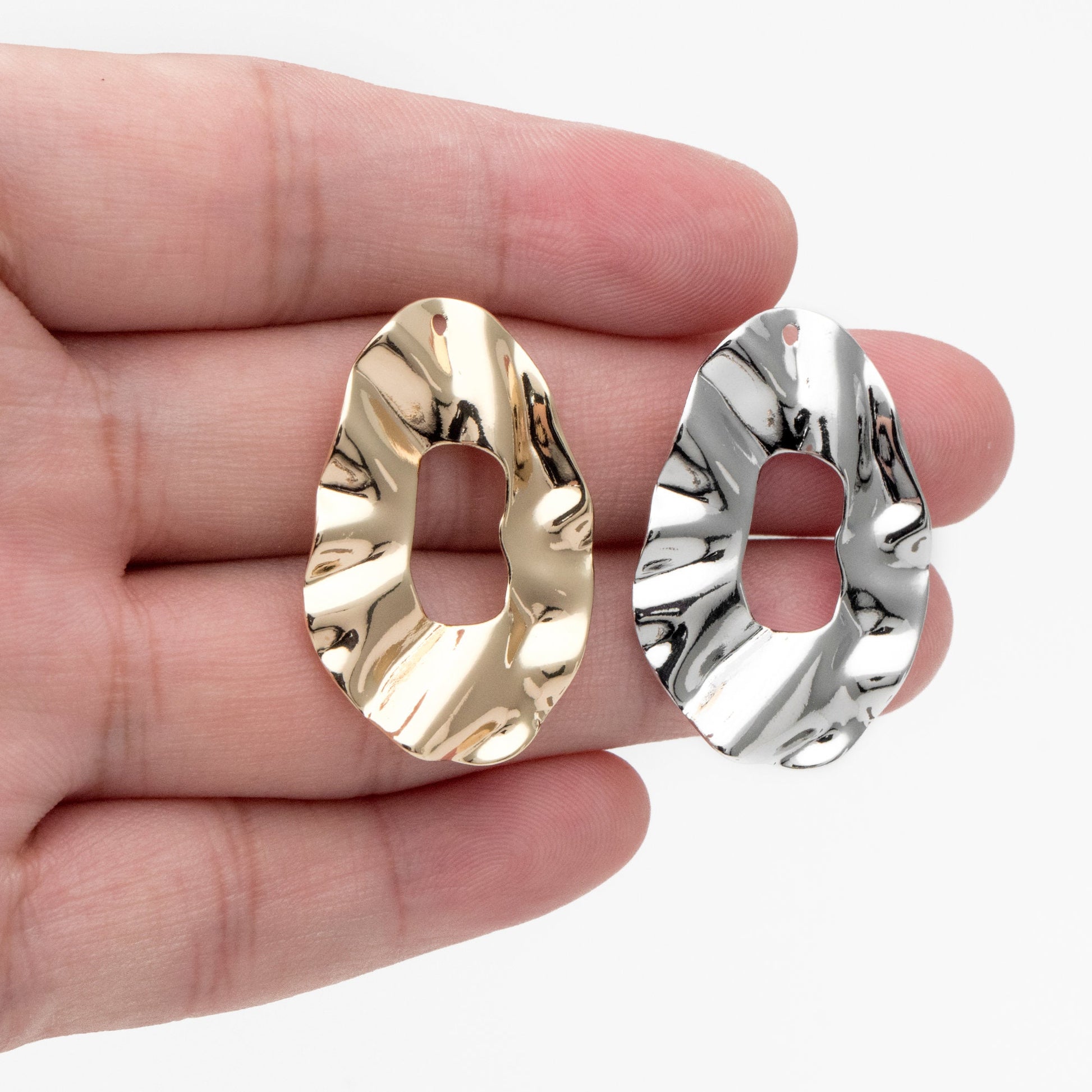 10pcs Gold/ Silver Hammered Disc Oval Charms 33x22mm, Gold/ Rhodium plated Brass Irregular Hammered Charms (GB-402-F)