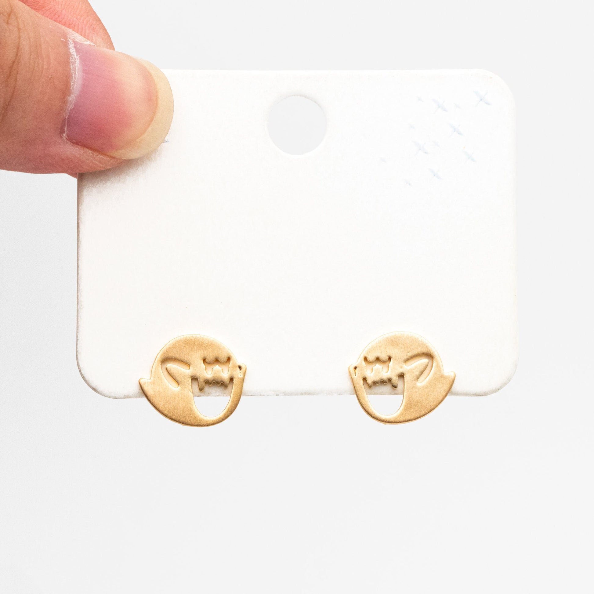 10pcs Gold Ghost Earrings 11x13mm, Gold Plated Brass Minimalist Stud Earrings (GB-3312-C)